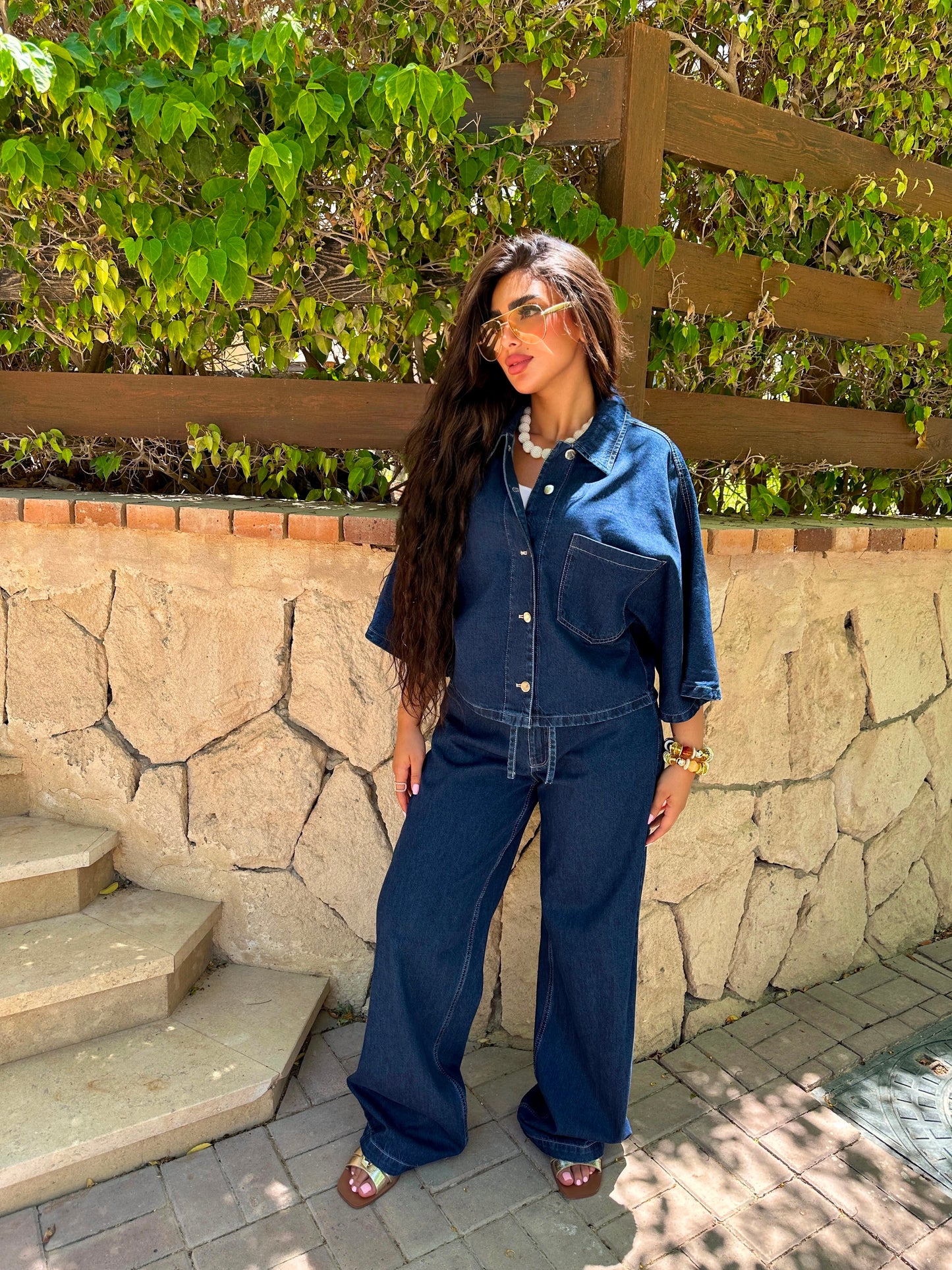 short sleeves denim set