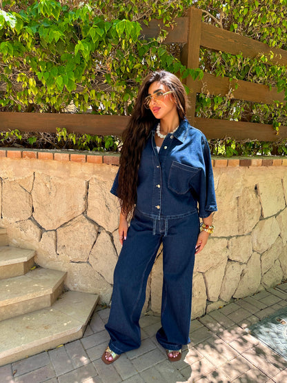 short sleeves denim set