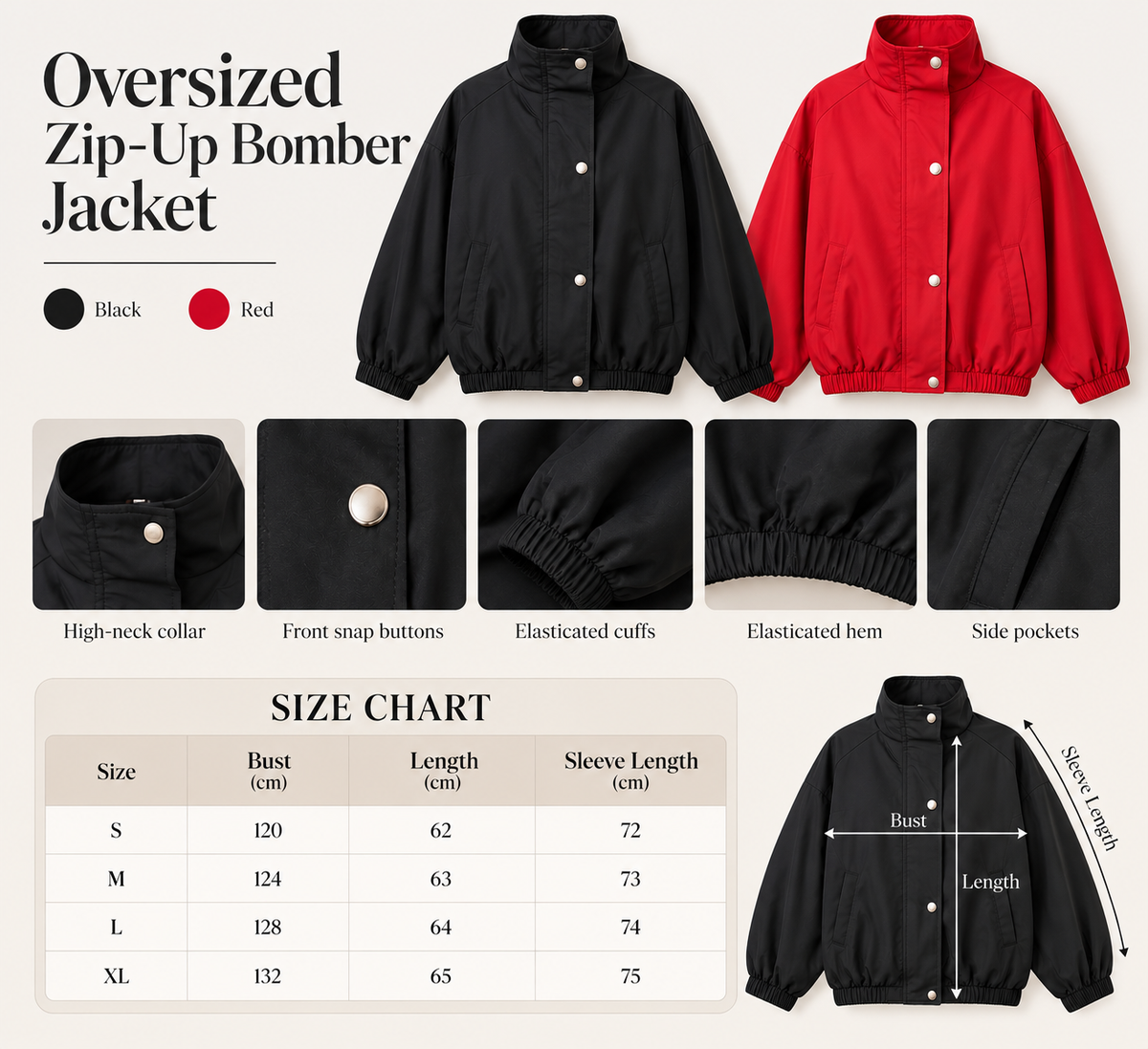 Size Guide - Oversized waterproof jacket