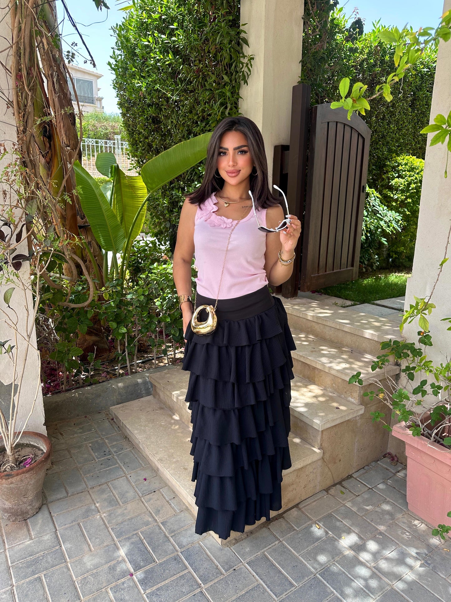 Layered ruffles maxi skirt