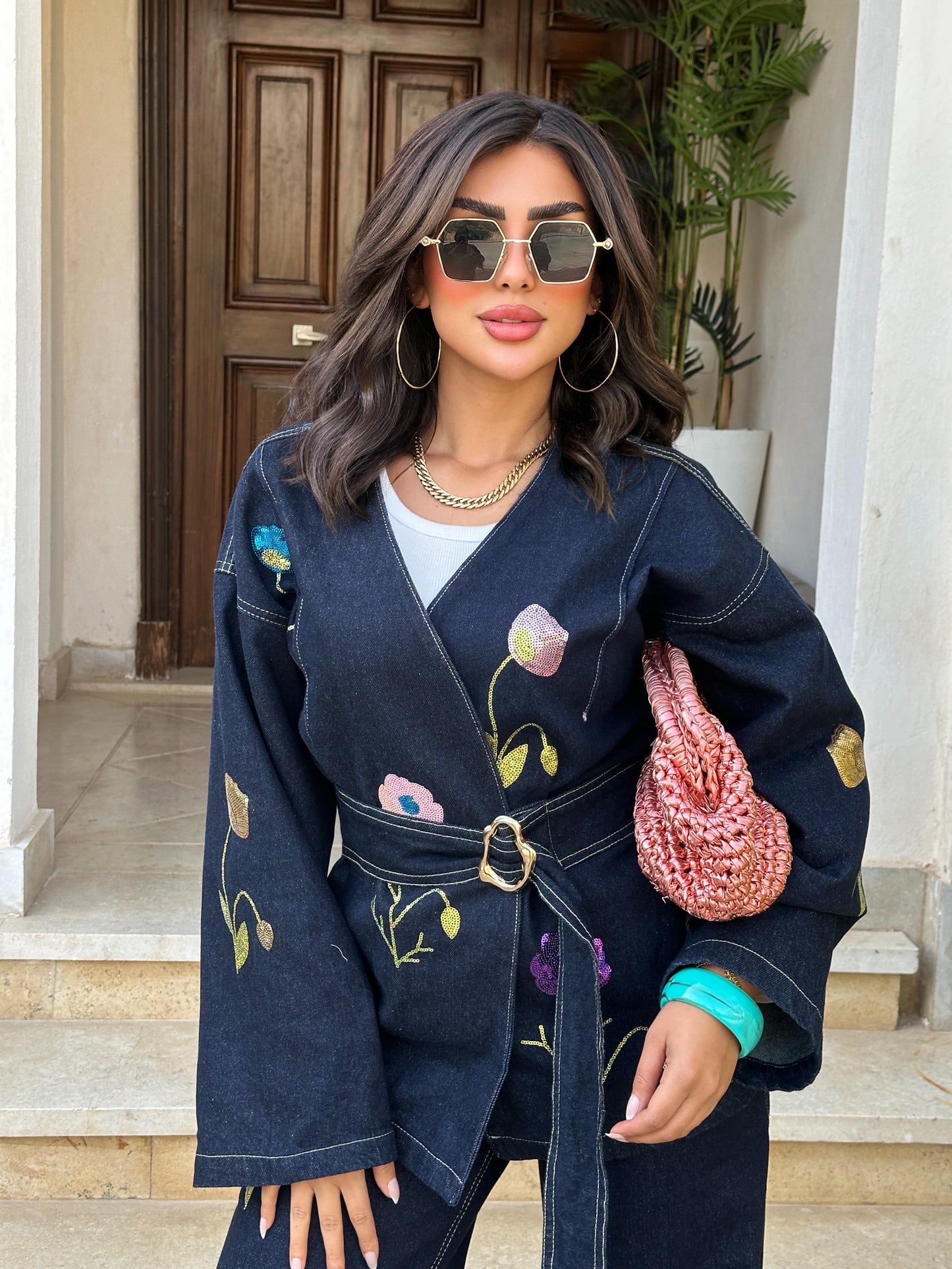 Floral wrapped denim set