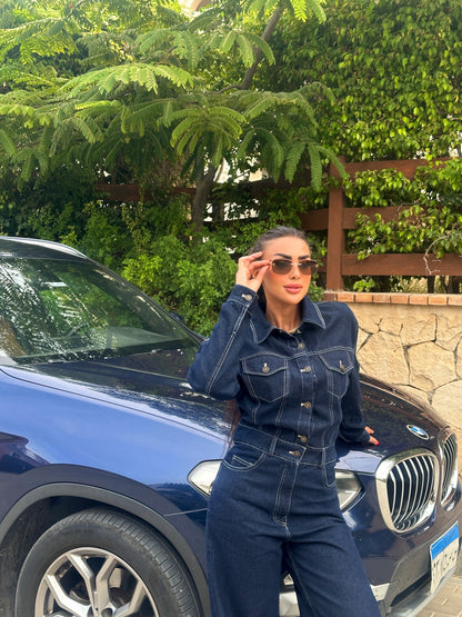 Raw denim jumpsuit