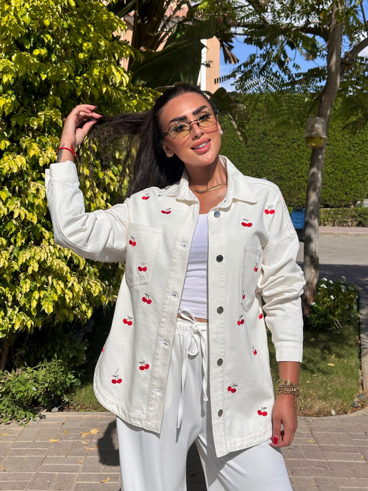 cherry denim jacket