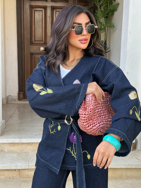 Floral wrapped denim set