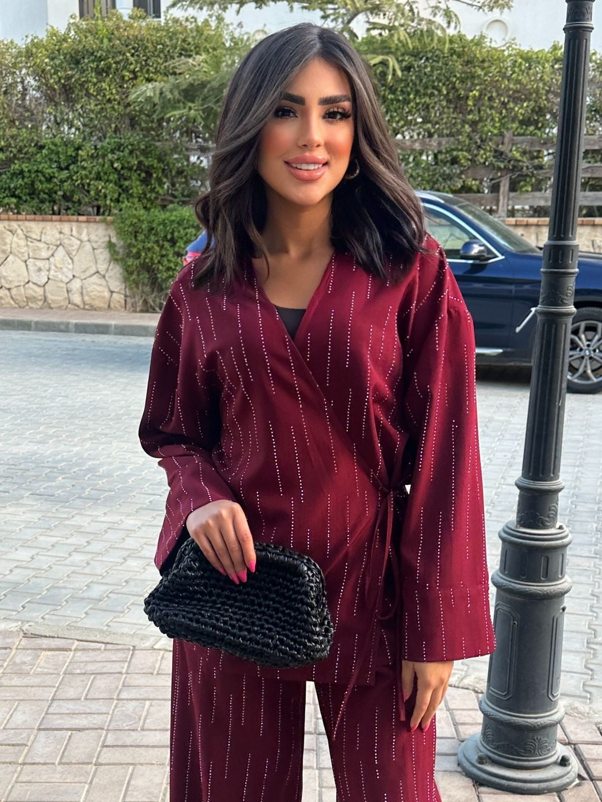 Sparkly burgundy wrapped set
