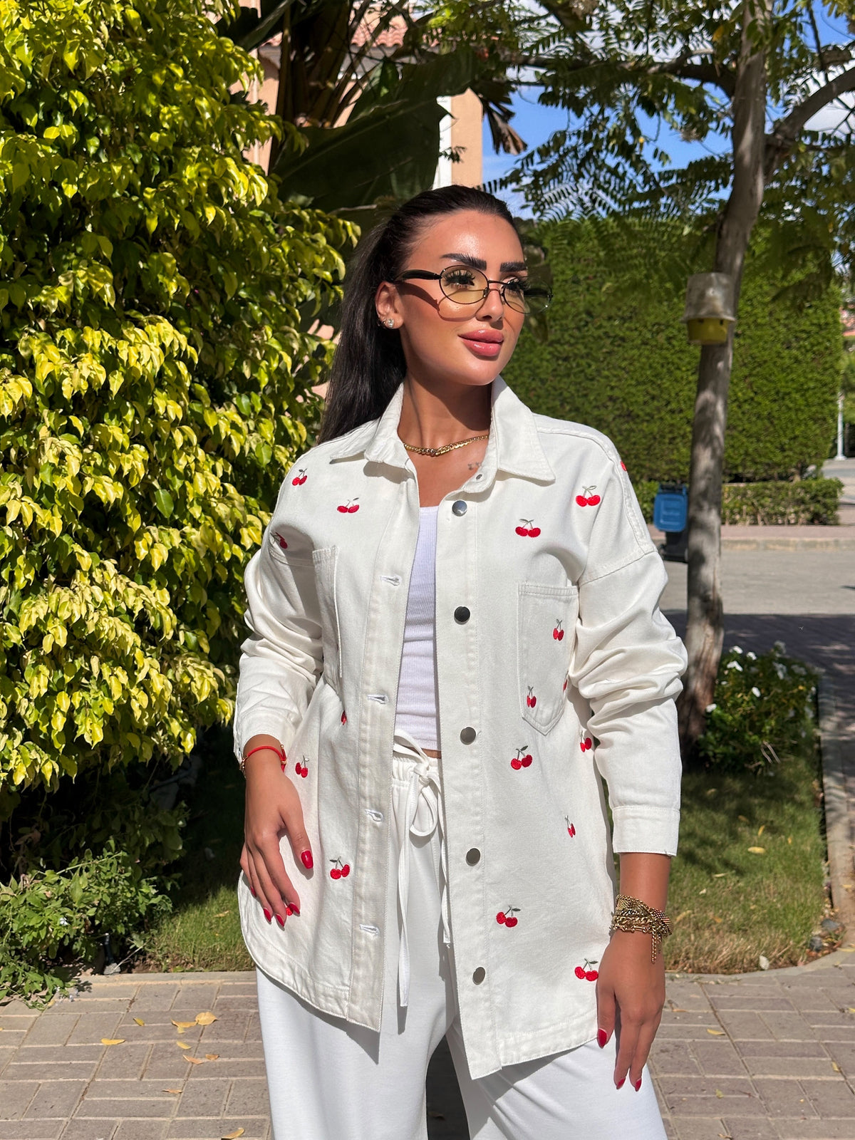 cherry denim jacket