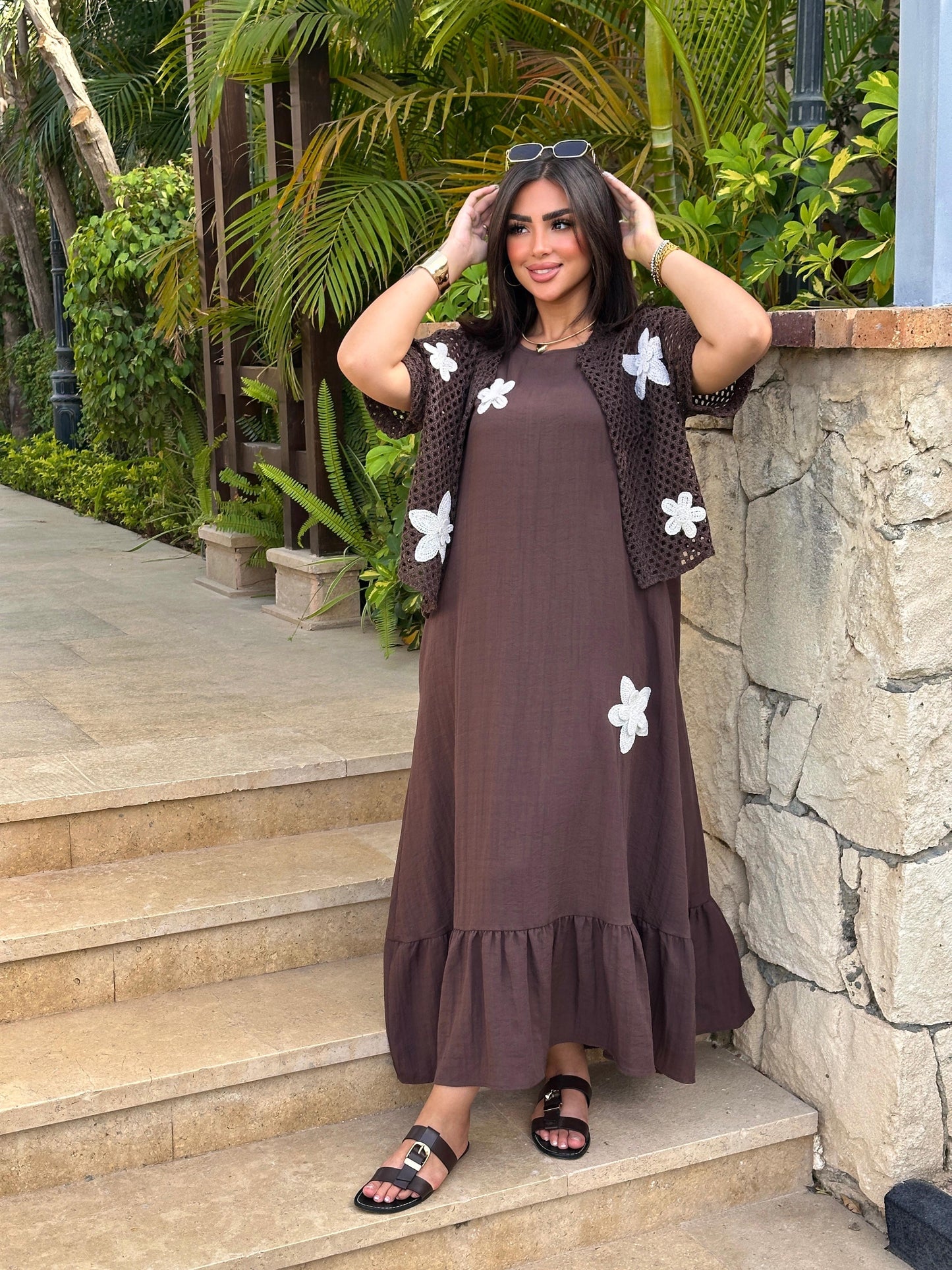 Floral Crochet Maxi Dress Set