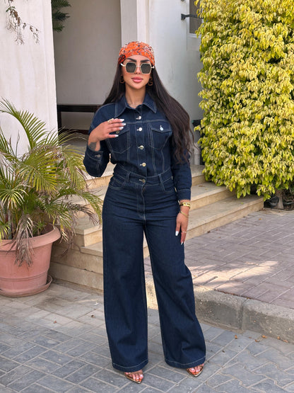 Raw denim jumpsuit