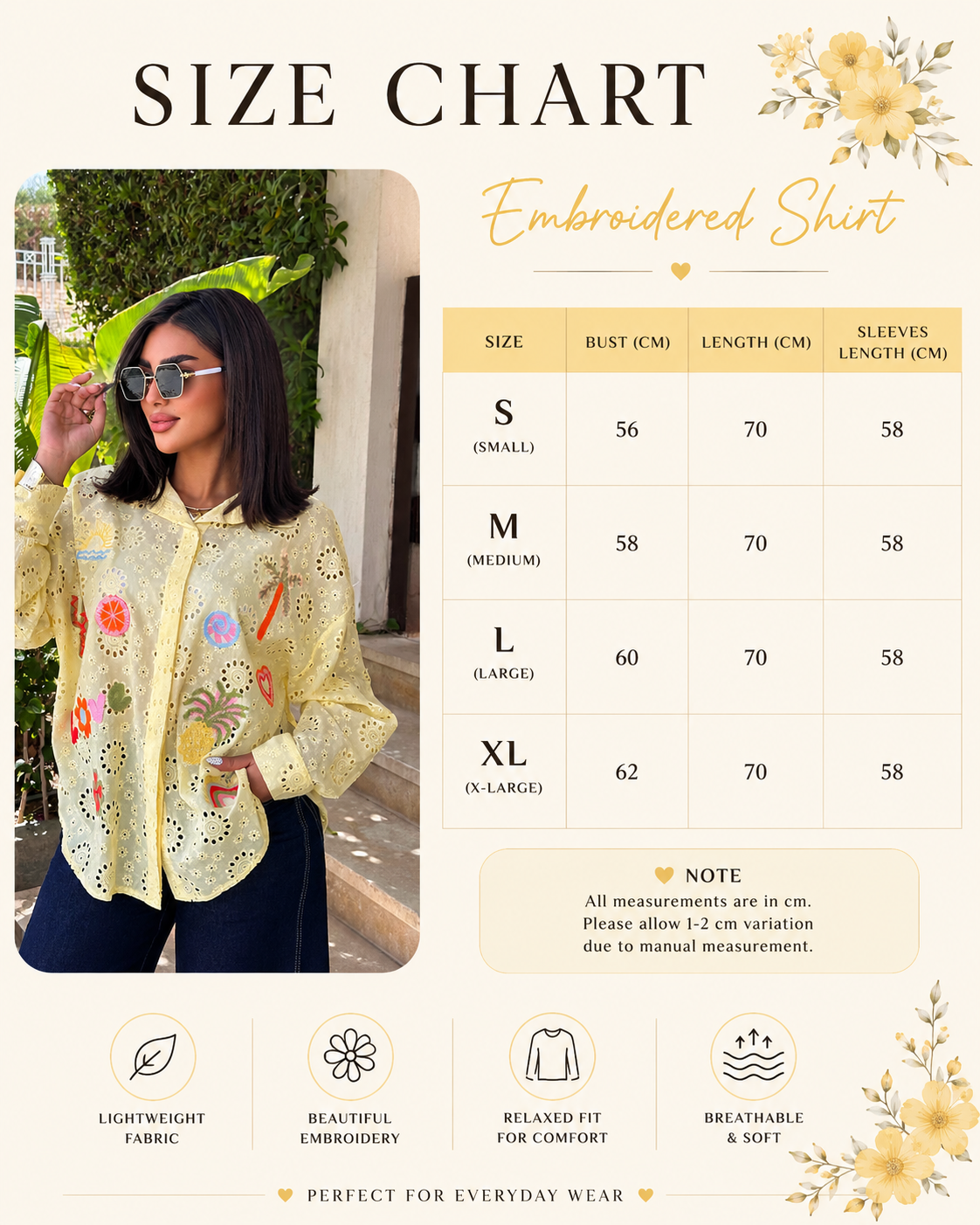 Size Guide - Summer embroidery shirt