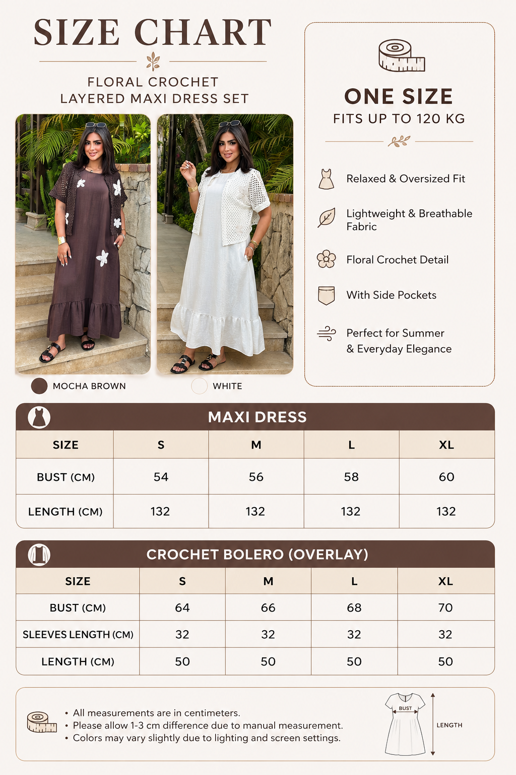 Size Guide - Floral Crochet Maxi Dress Set