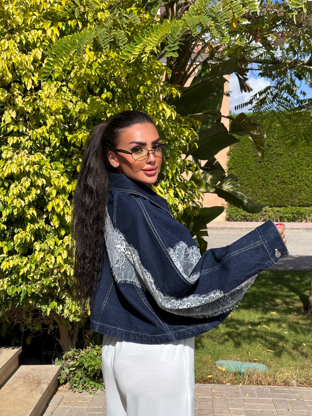 Lace denim jacket