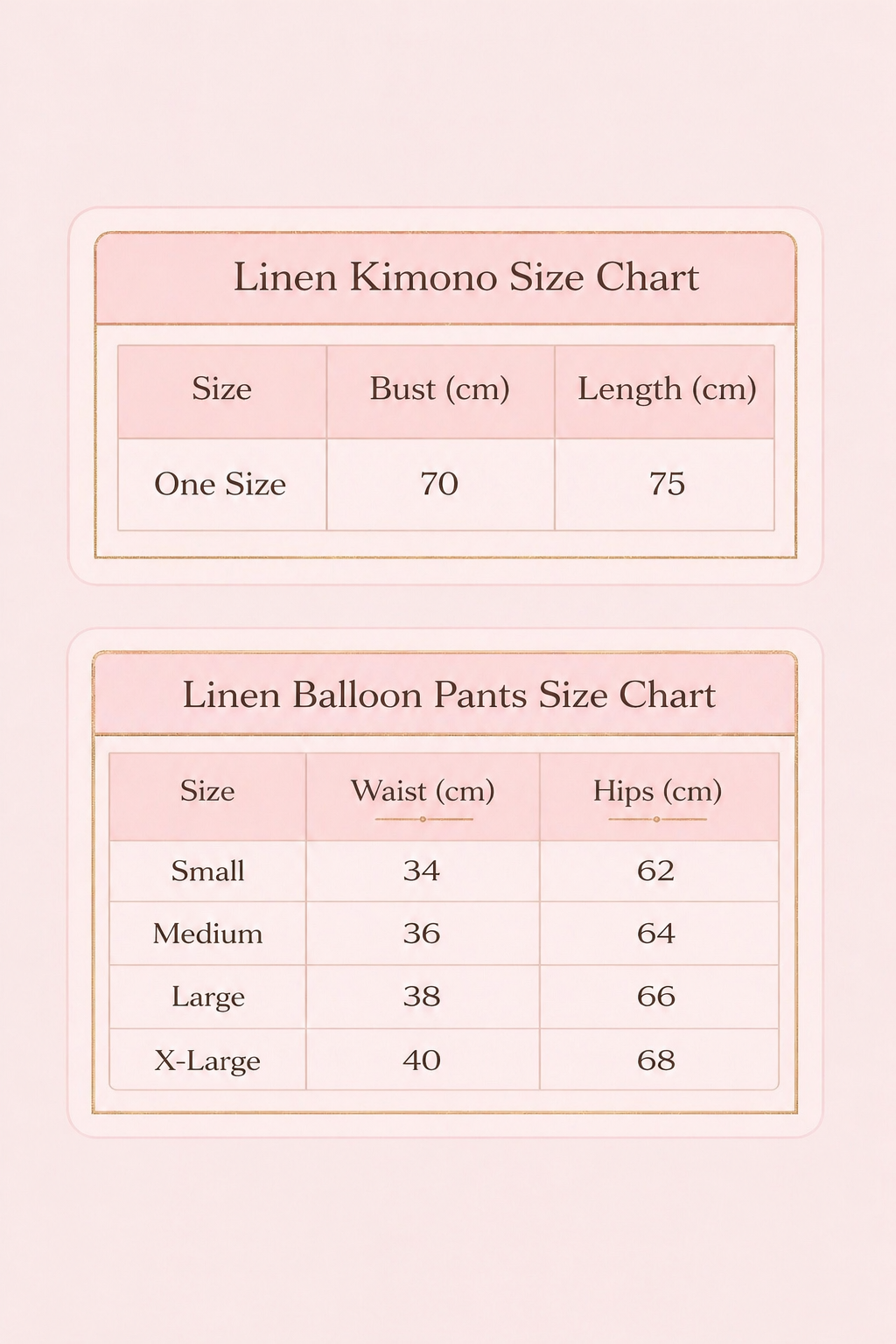 Size Guide - Floral Linen Set