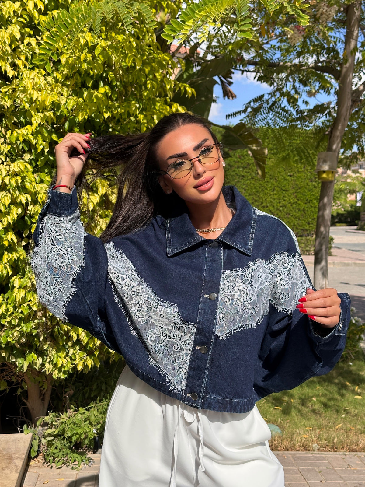 Lace denim jacket