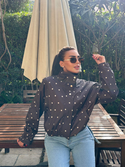 polka dot bomber jacket