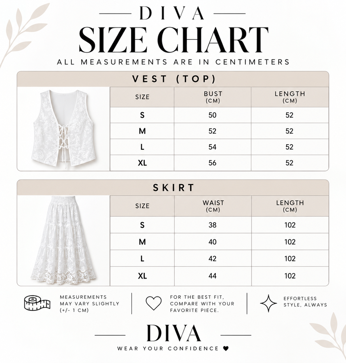 Size Guide - White Co-Ord Set