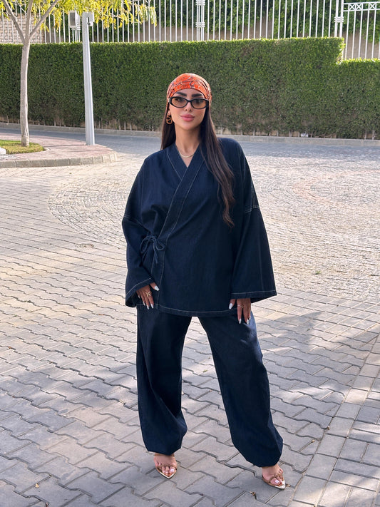 Wrap denim kimono