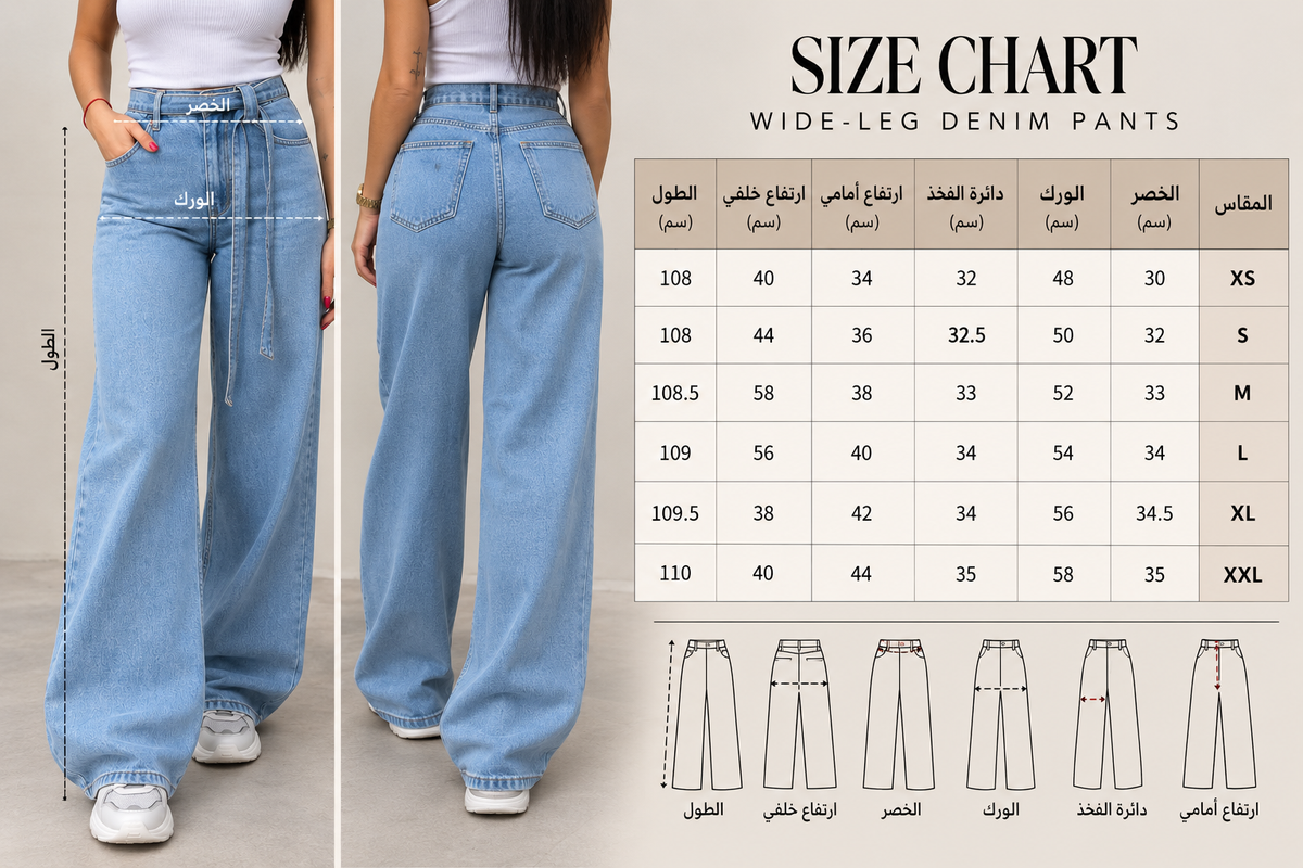 Size Guide - Wide Leg denim pants