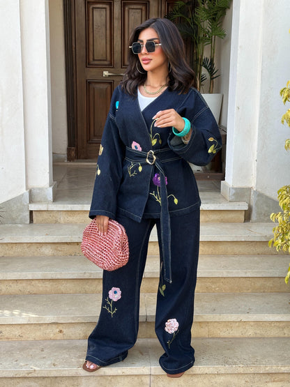 Floral wrapped denim set