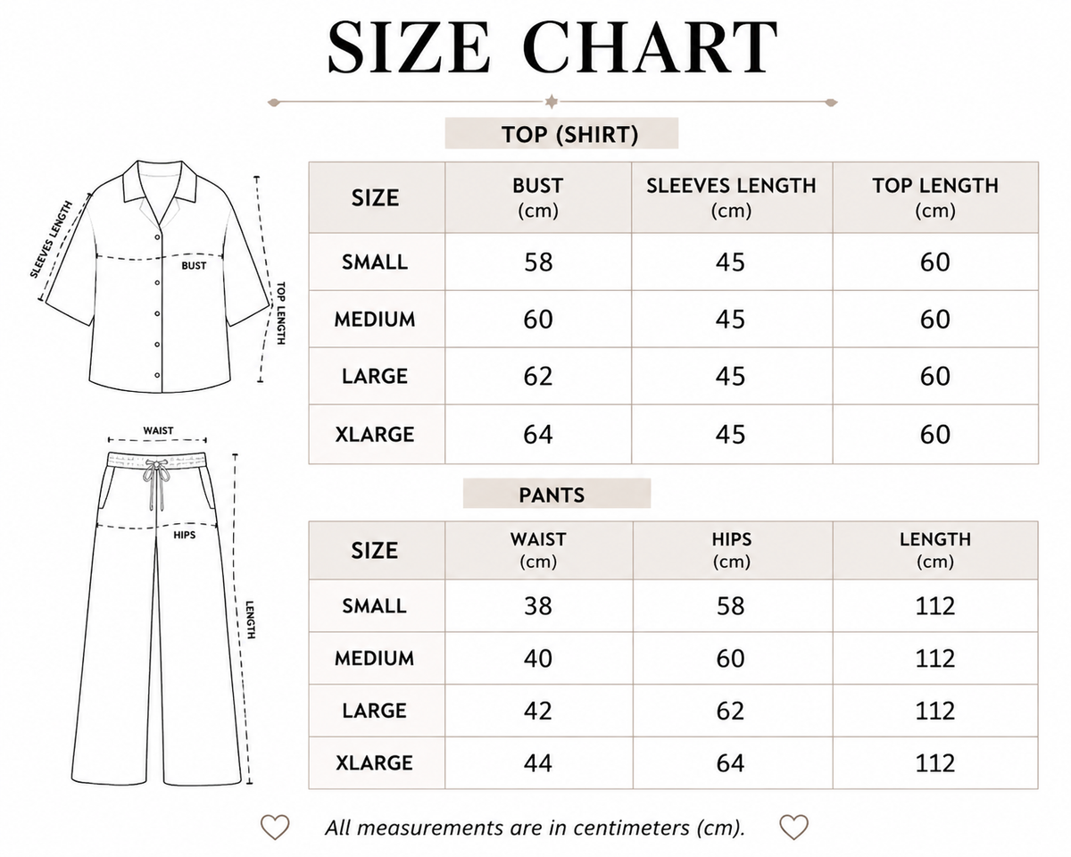 Size Guide - short sleeves set