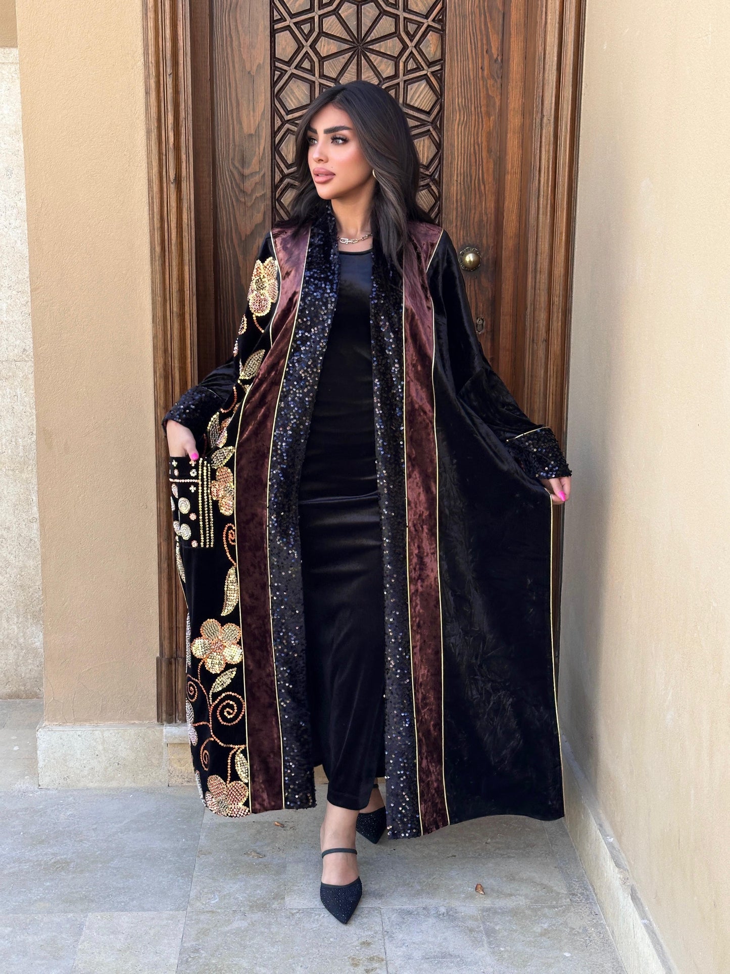 Brownish velvet sparkly kaftan