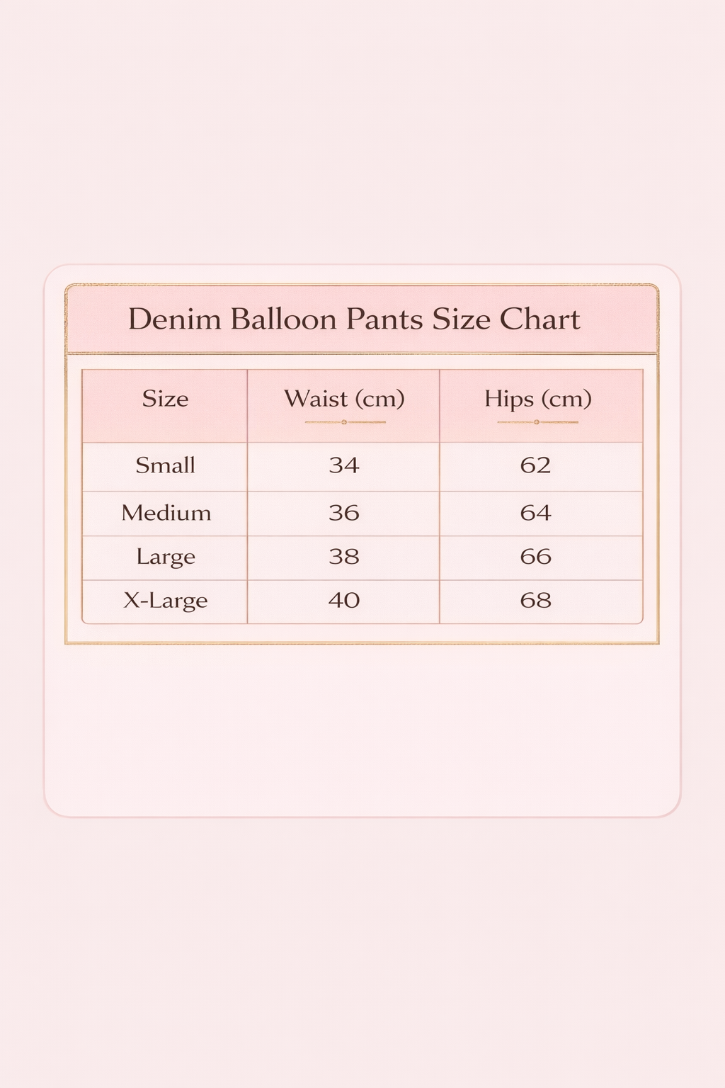 Size Guide - Ballon Denim Pants