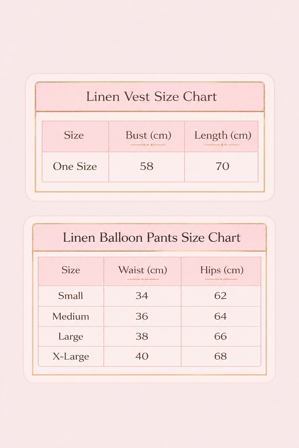 Size Guide - Linen Bloom Wrap Set