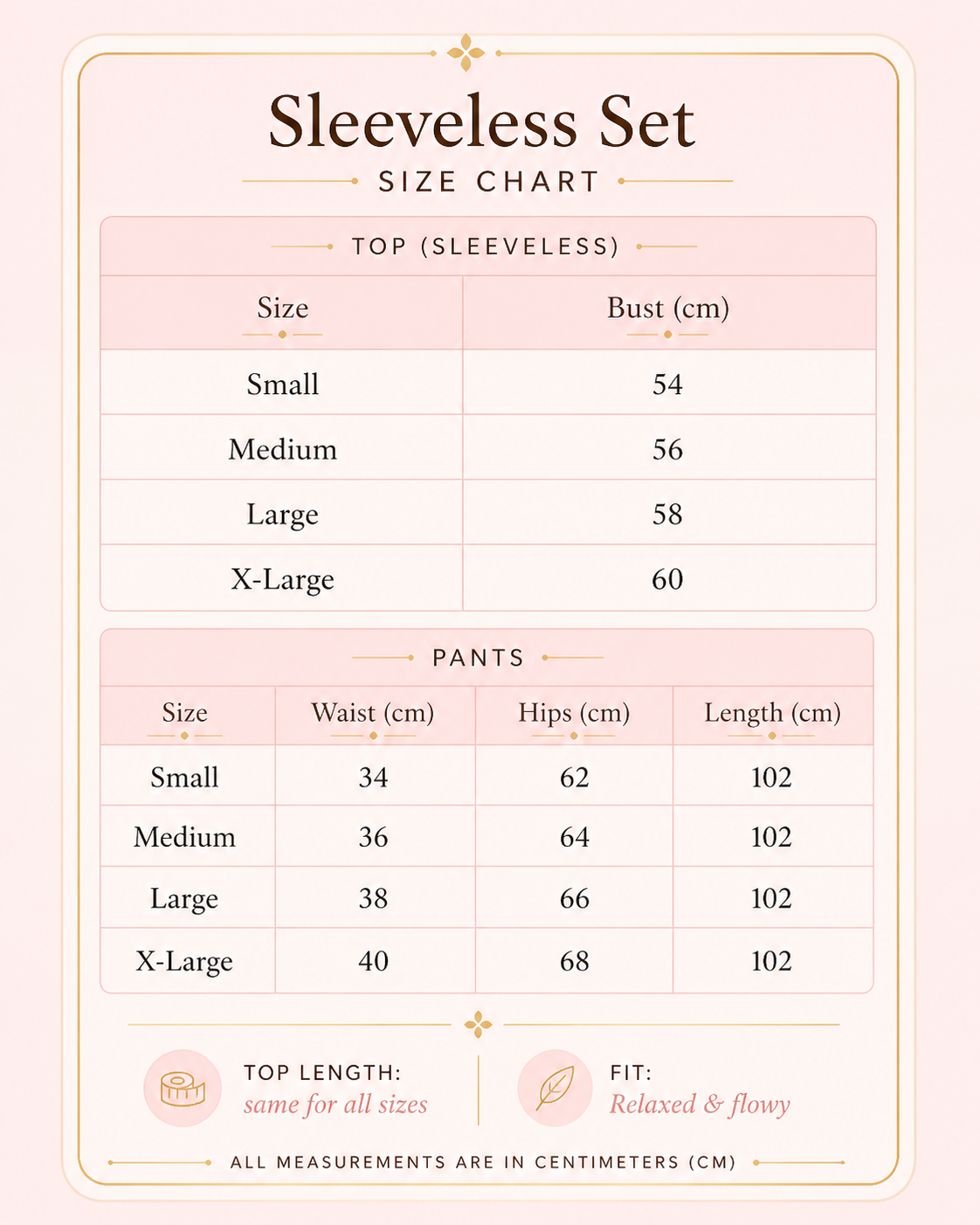Size Guide - Striped sleeveless two-piece set